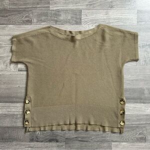 Marled Olive Green Boat Neck Sweater Short Sleeve Top L